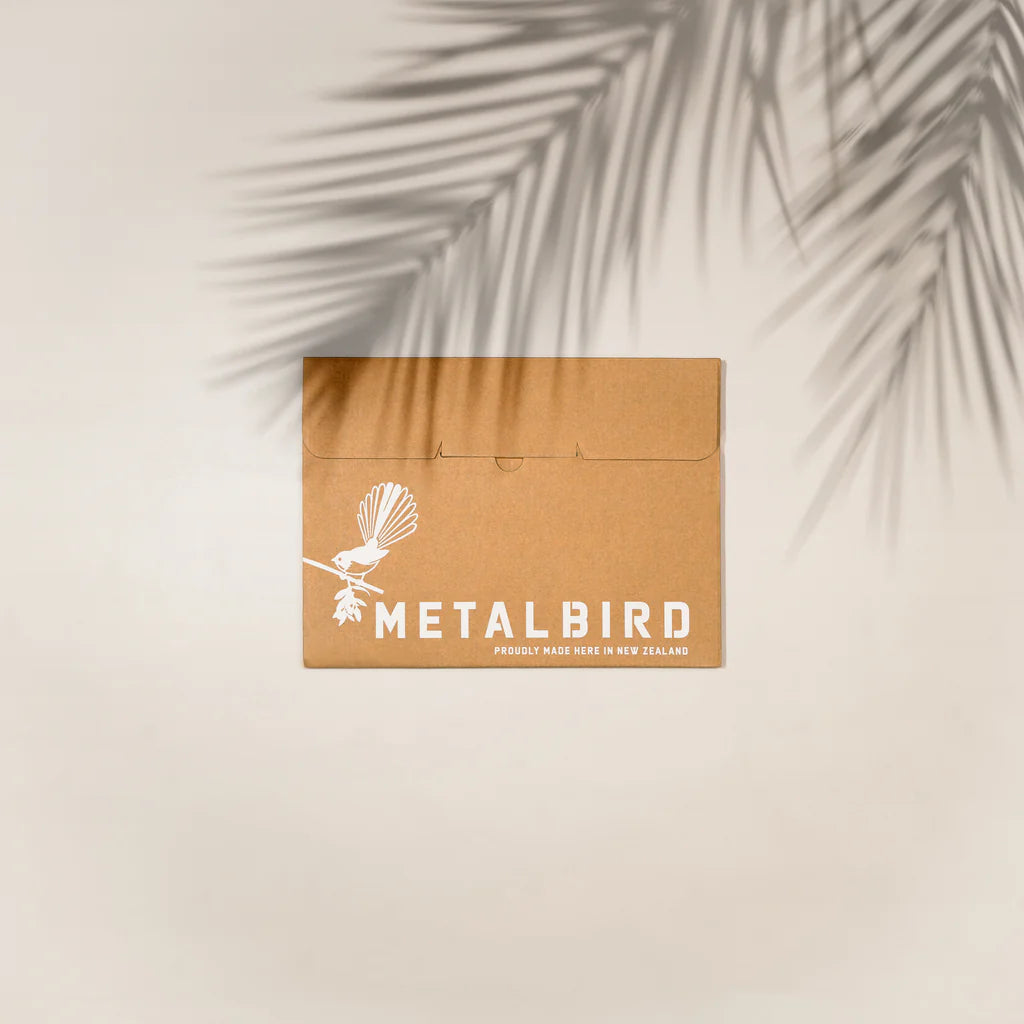 Brown envelope with 'Metalbird' logo on a light background