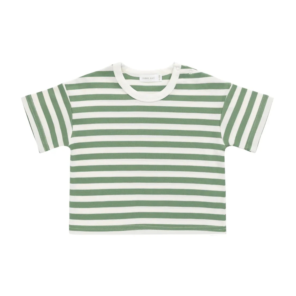 Jamie Kay Pima Cotton Wesley Tee - Essential Stripe Parchment/Snow Pea