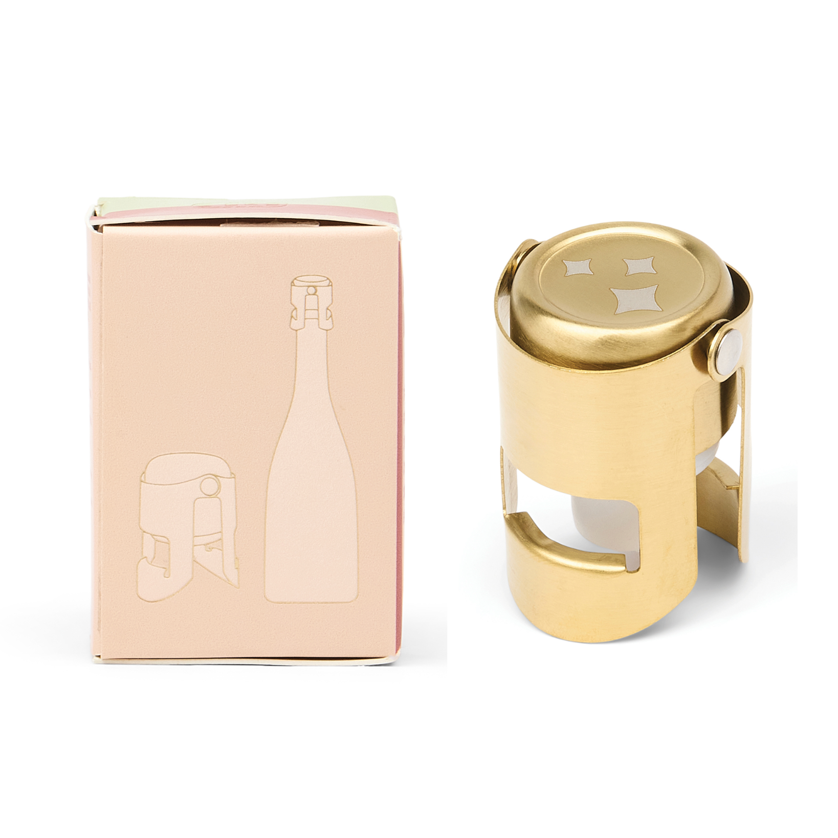 Gold bottle opener with packaging on a white background