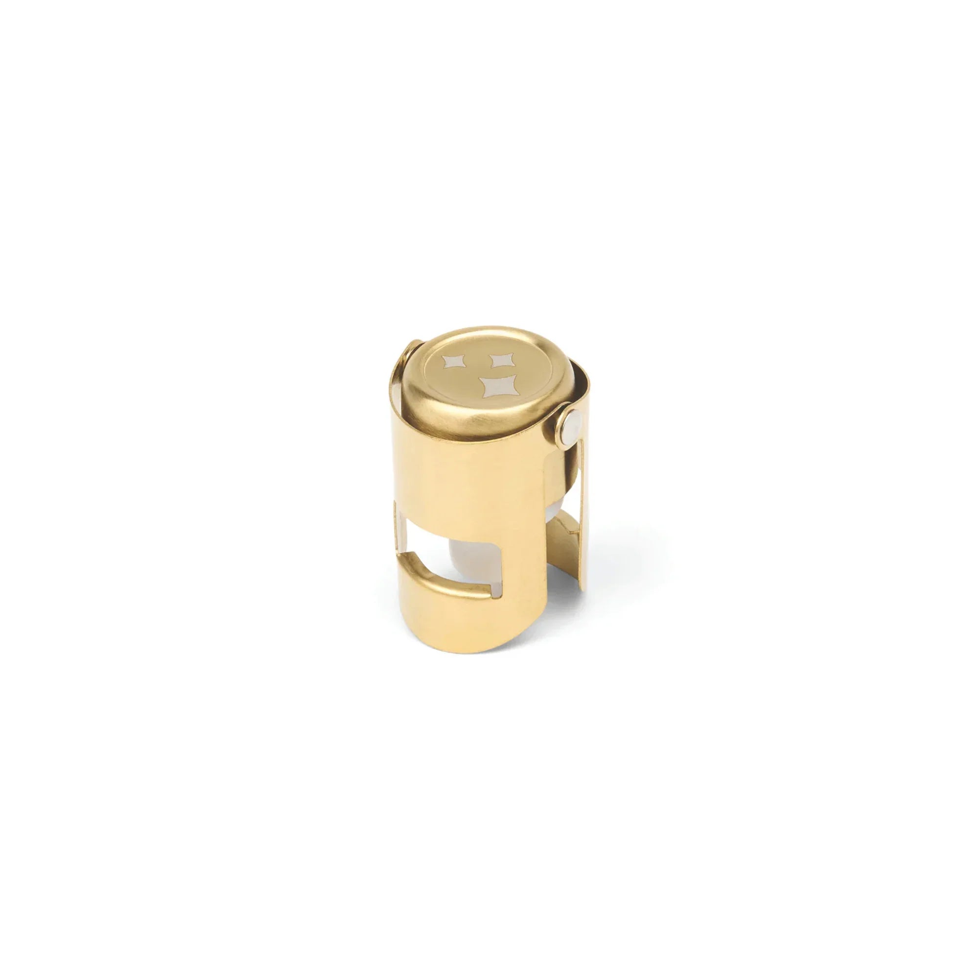 Gold Champagne Stopper with a cut-out design on a white background