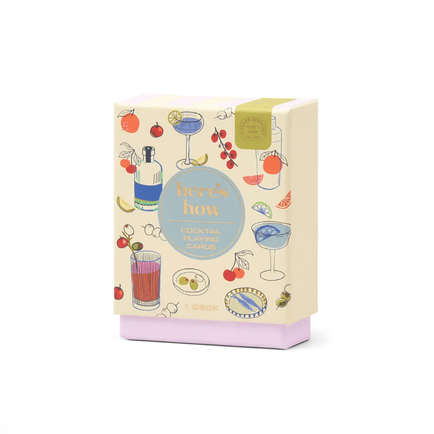 Box of playing cards with illustrations on a white background