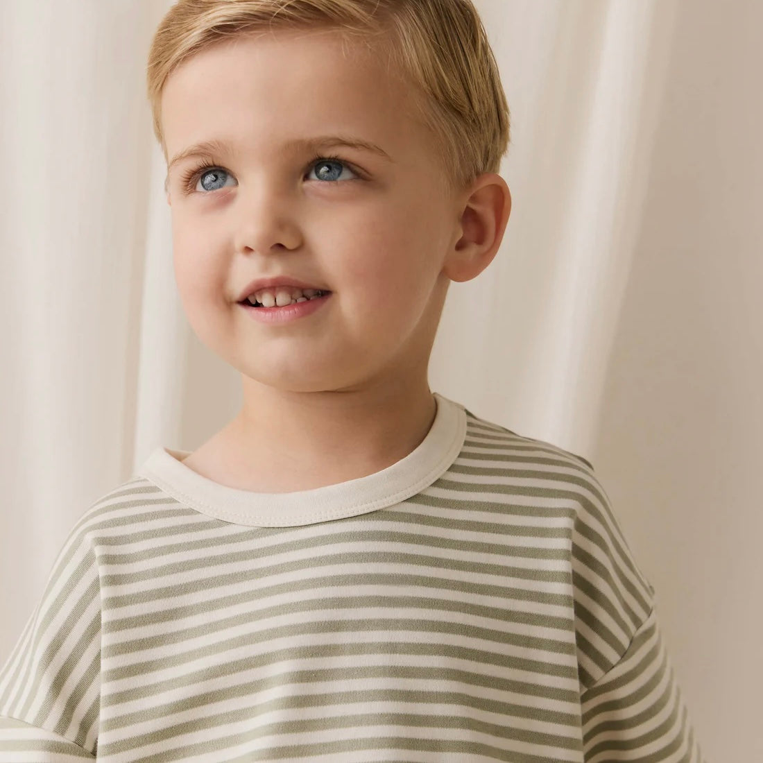 Jamie Kay Pima Cotton Wesley Tee - Narrow Stripe Lichen / Cloud