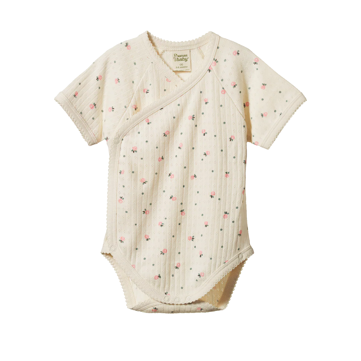 Nature Baby | Pointelle Short Sleeve Kimono Bodysuit - Posey Blossom