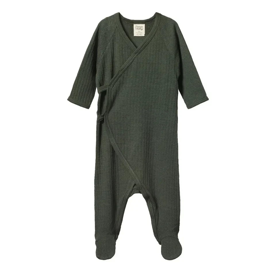 Nature Baby | Merino Wool Kimono Stretch & Grow Pointelle - Thyme