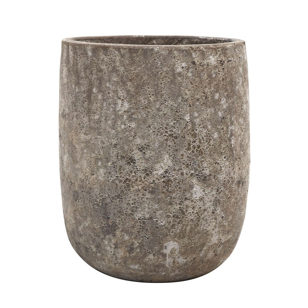 Textured gray aged pot on a white background