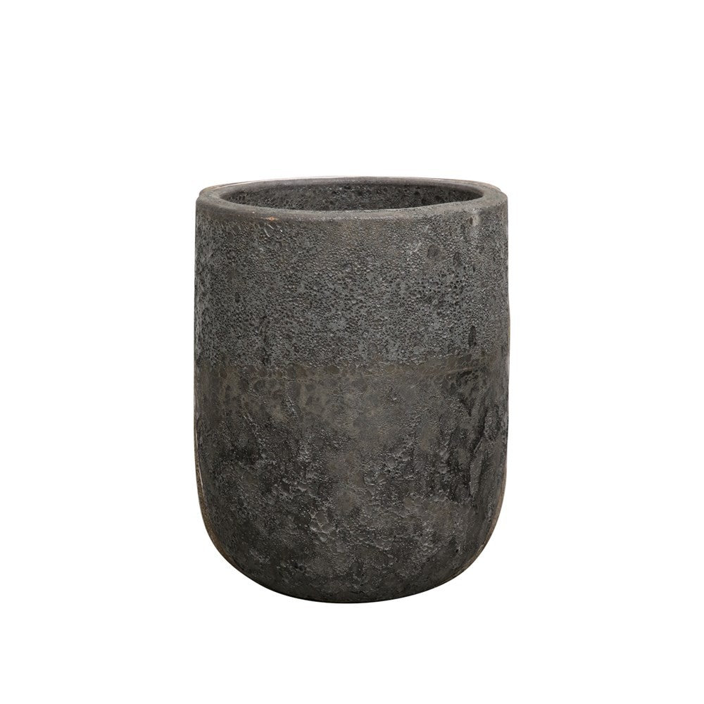 Textured gray pot on a white background