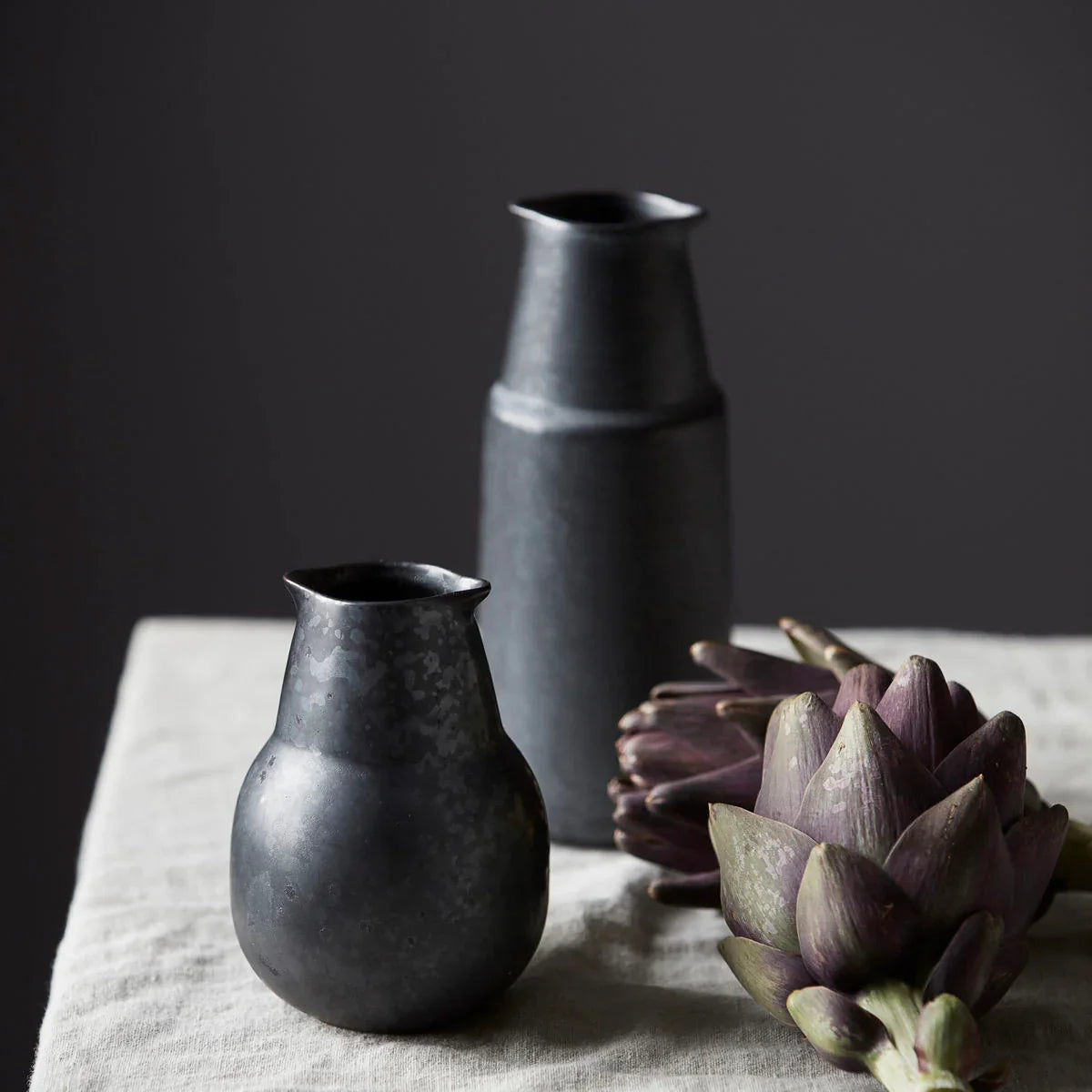 Black ceramic vase Wabi Sabi style pourer jug