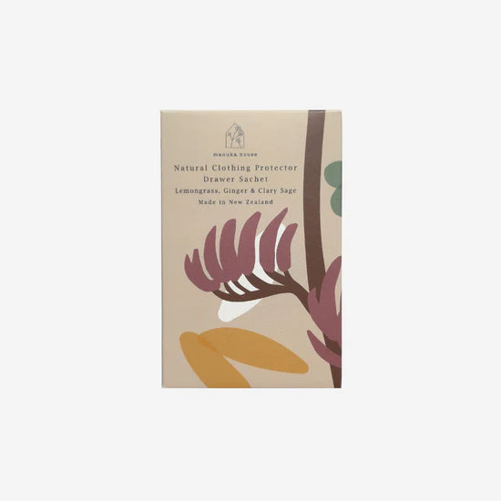 Package of a natural clothing protector with botanical design on a white background