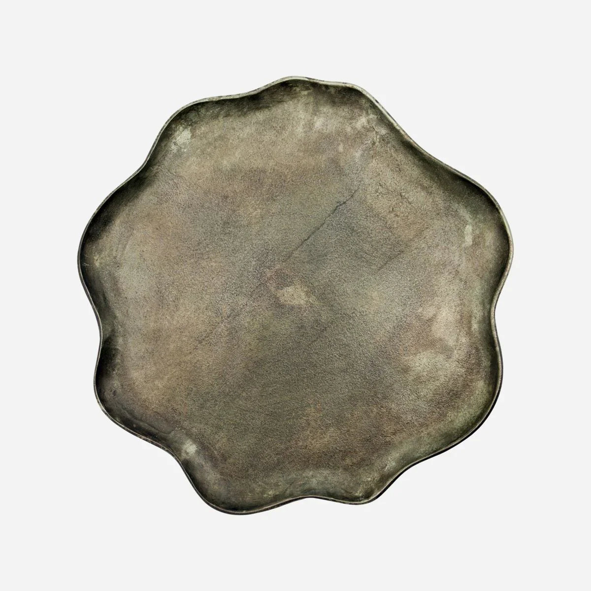 Wavy-edged metal tray antique silver