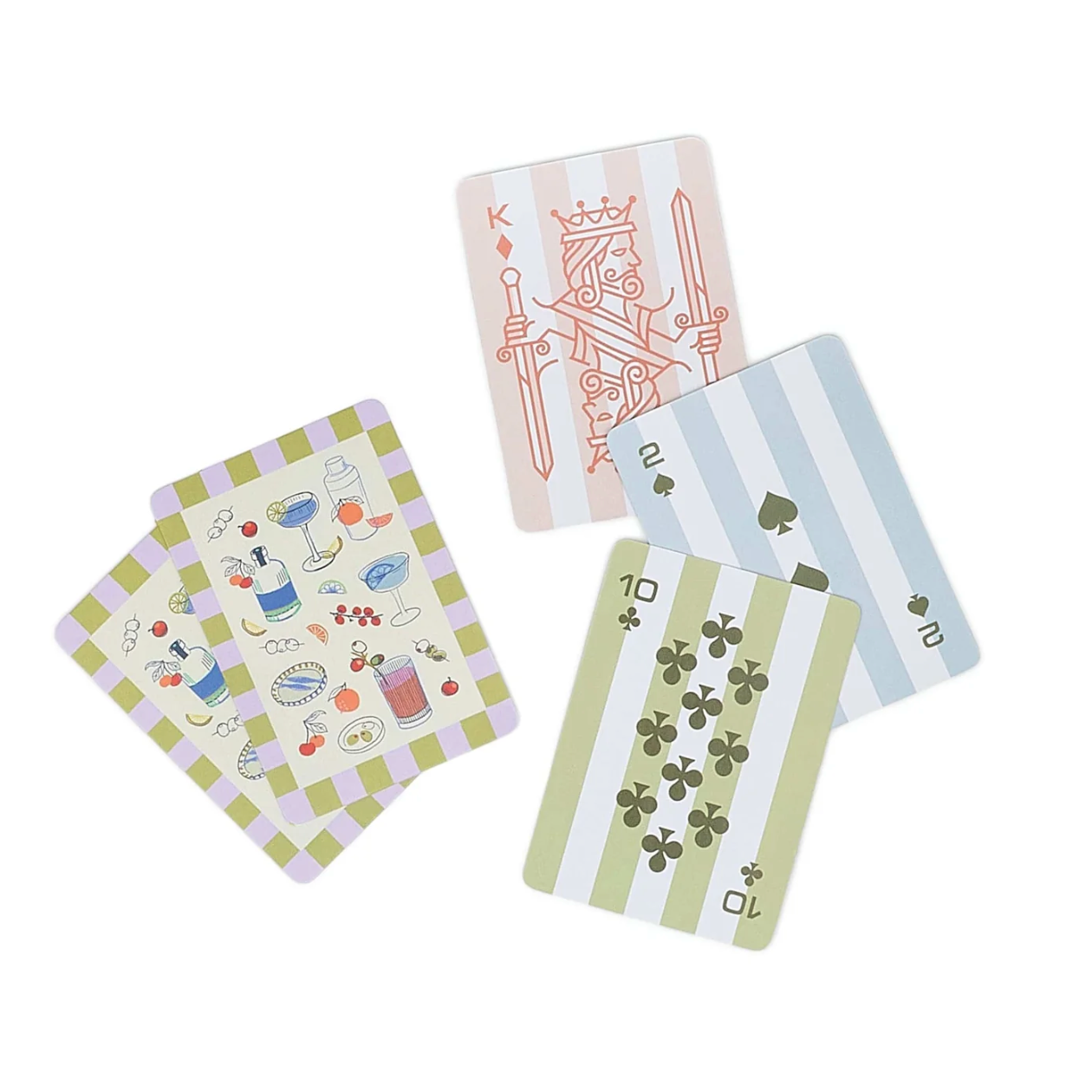Set of playing cards with decorative designs on a white background