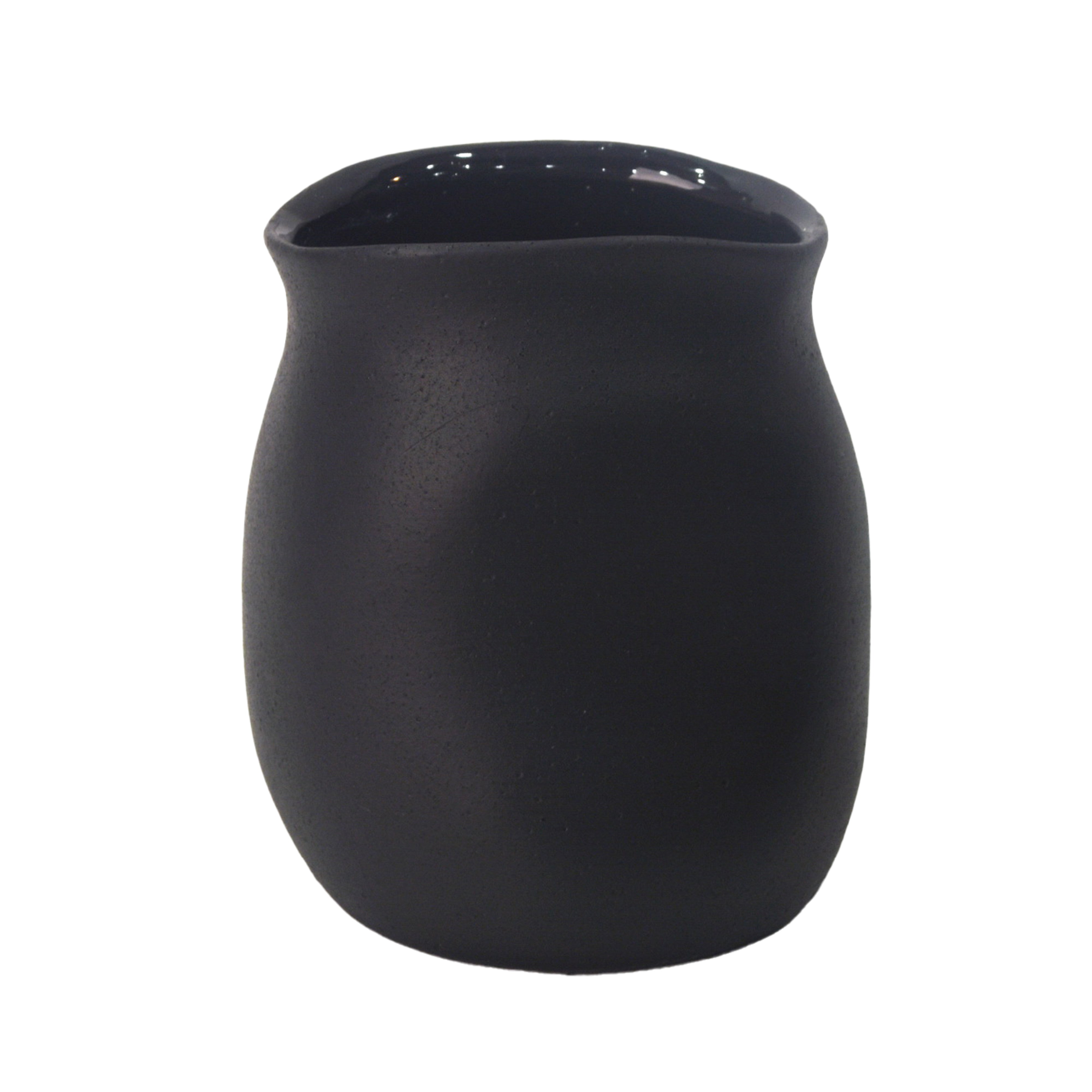 Black ceramic vase on a white background
