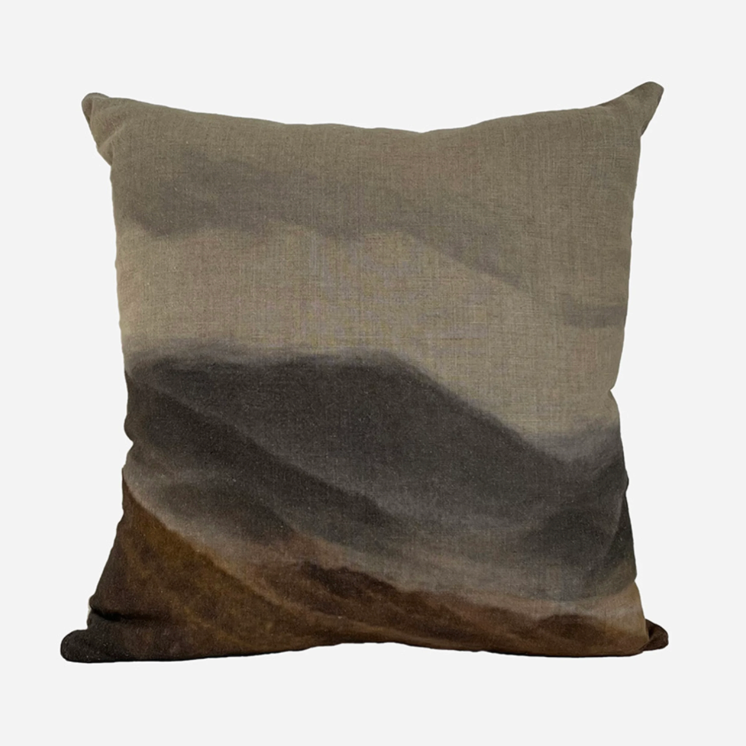 Gradient pillow with brown to gray color transition on a white background