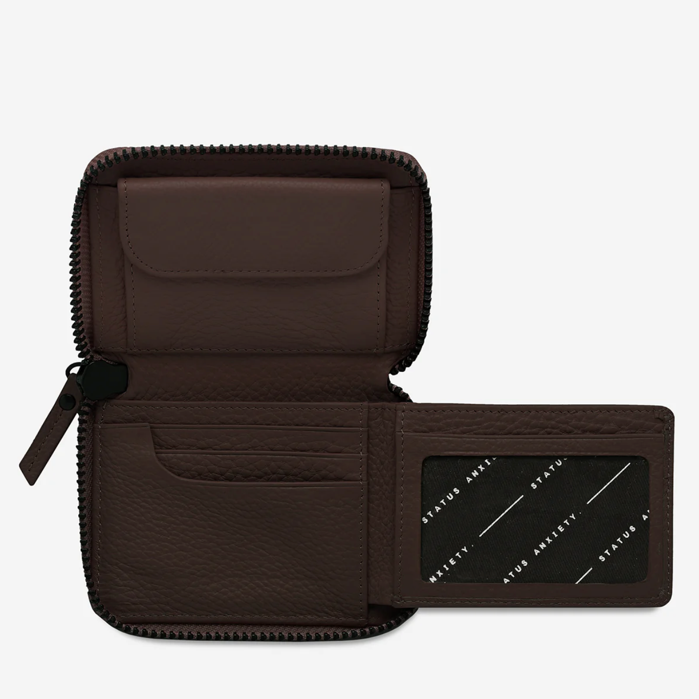 Brown wallet with a card holder on a white background