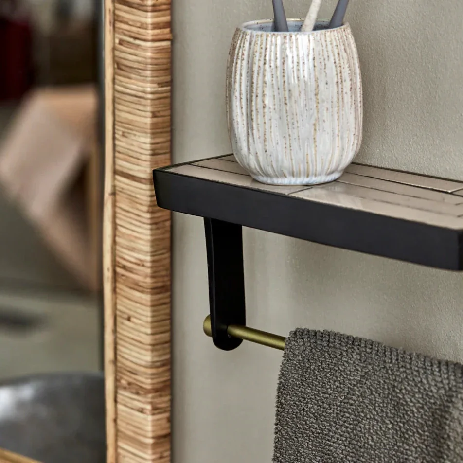 Tiled Wall Shelf with Brass Towel Rail
