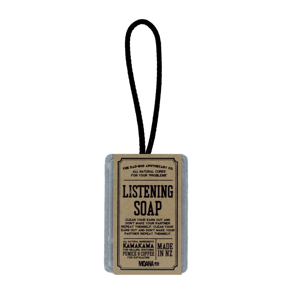 Rectangular soap with a label on a white background