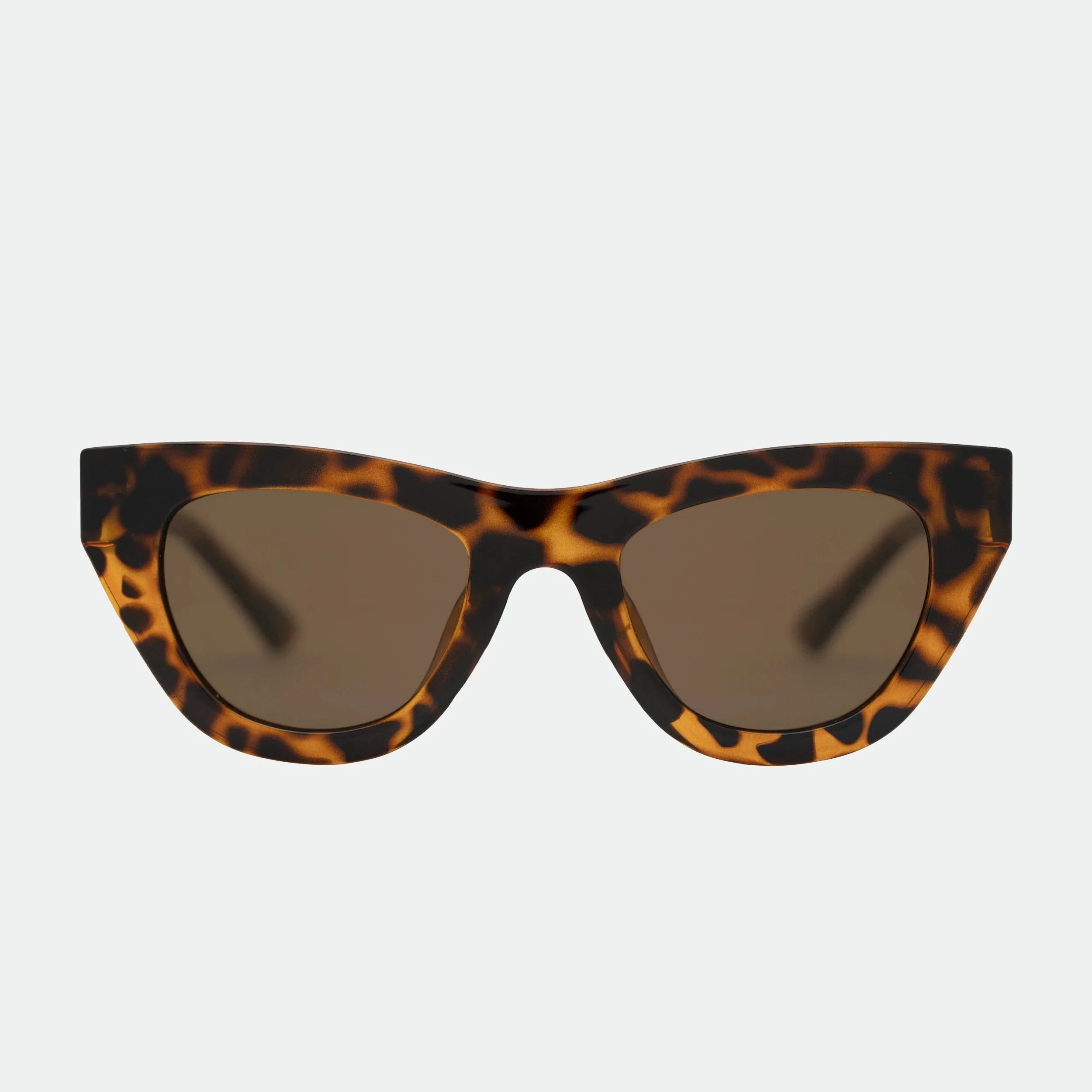 Tortoiseshell cat-eye sunglasses on a light gray background