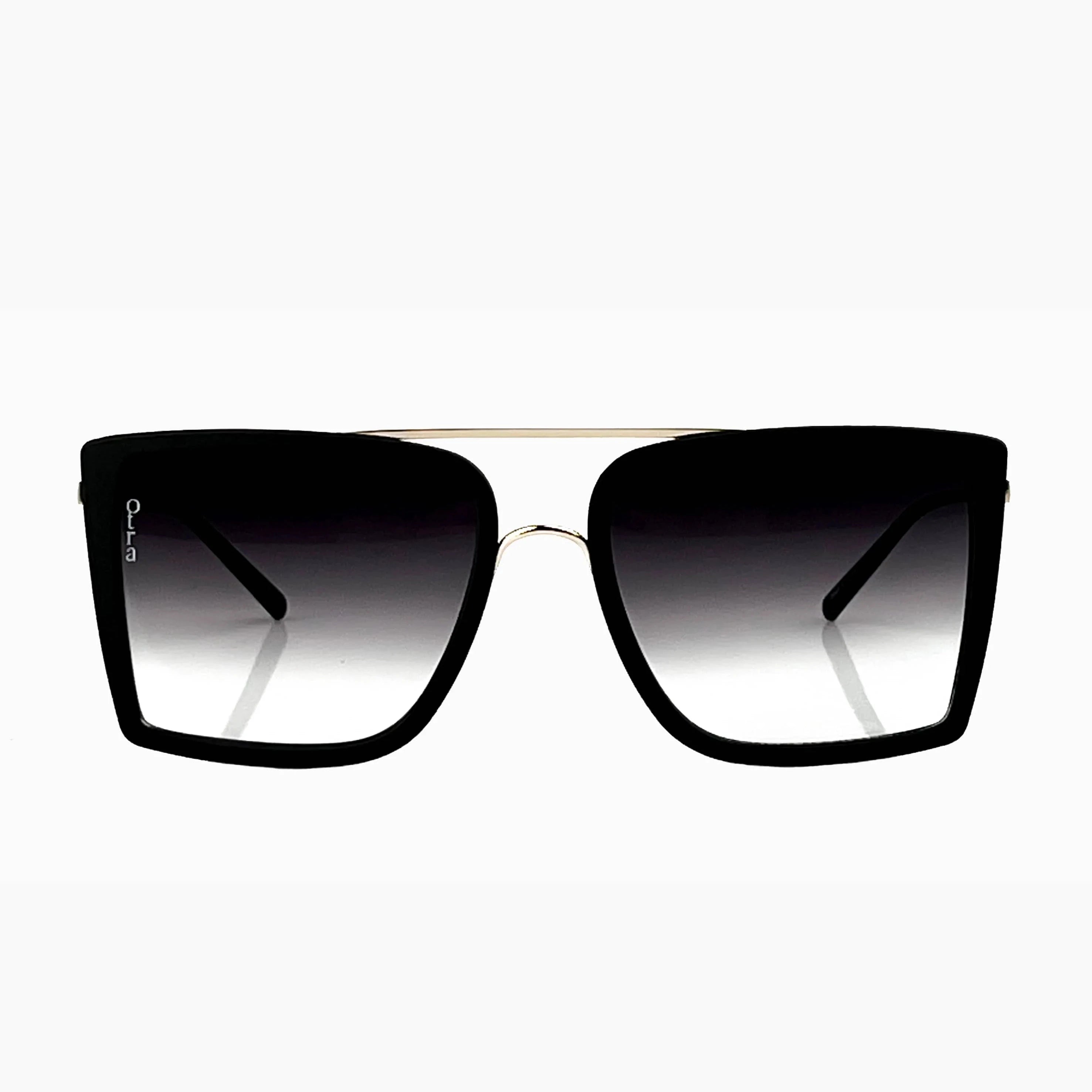 Black sunglasses with gradient lenses on a white background